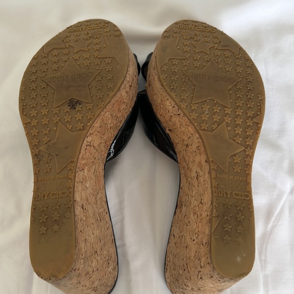 Jimmy Choo Prima black patent leather wedge sandals/ size 38.5 - Picture 6 of 9